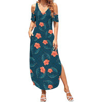 Hawaii Monstera Summer Maxi Dress Hibiscus Flowers Simple Style - Polynesian Pride