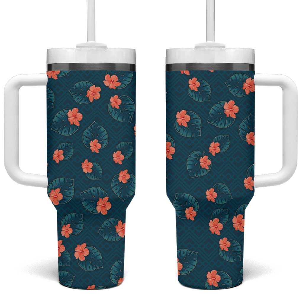 Hawaii Monstera Tumbler With Handle Hibiscus Flowers Simple Style - Polynesian Pride