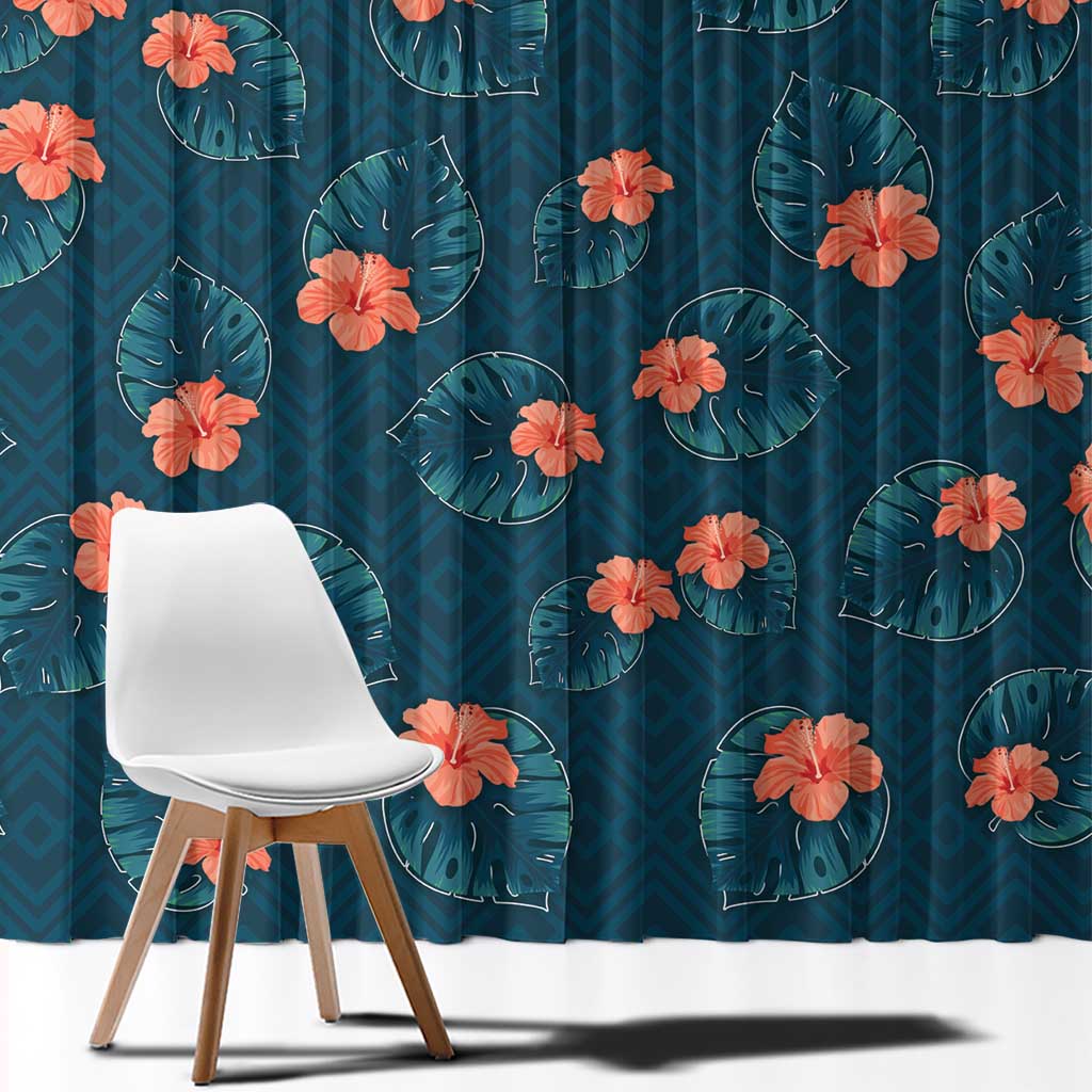 Hawaii Monstera Window Curtain Hibiscus Flowers Simple Style - Polynesian Pride