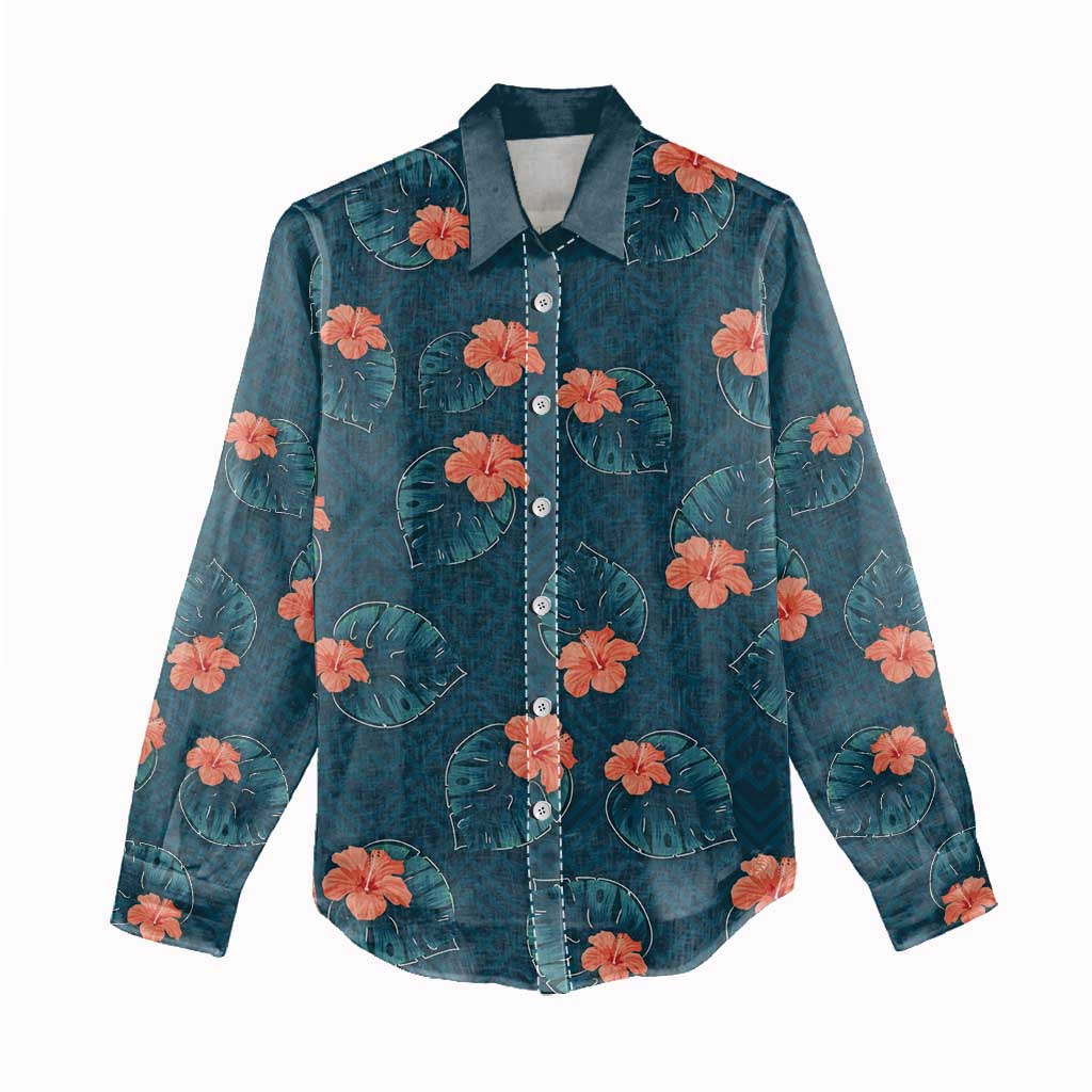 Hawaii Monstera Women Casual Shirt Hibiscus Flowers Simple Style - Polynesian Pride