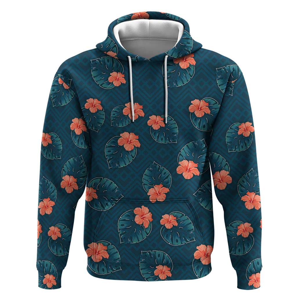 Hawaii Monstera Zip Hoodie Hibiscus Flowers Simple Style - Polynesian Pride