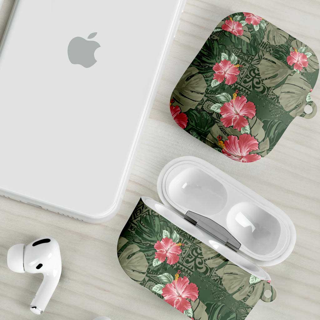 Hawaii AirPods Case Green Polynesian Monstera Patterns - Polynesian Pride