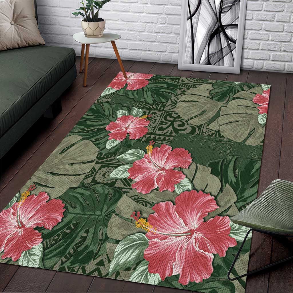 Hawaii Area Rug Green Polynesian Monstera Patterns - Polynesian Pride