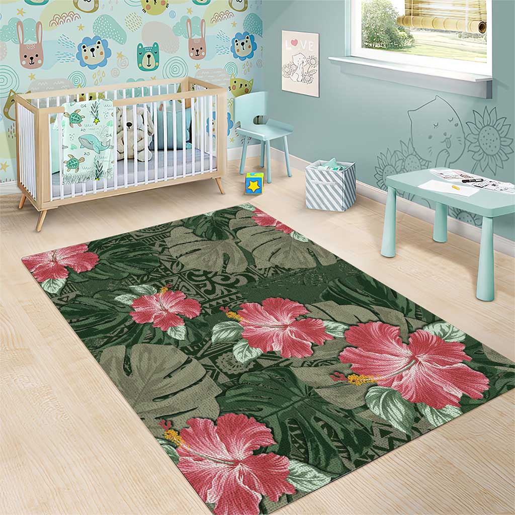 Hawaii Area Rug Green Polynesian Monstera Patterns - Polynesian Pride