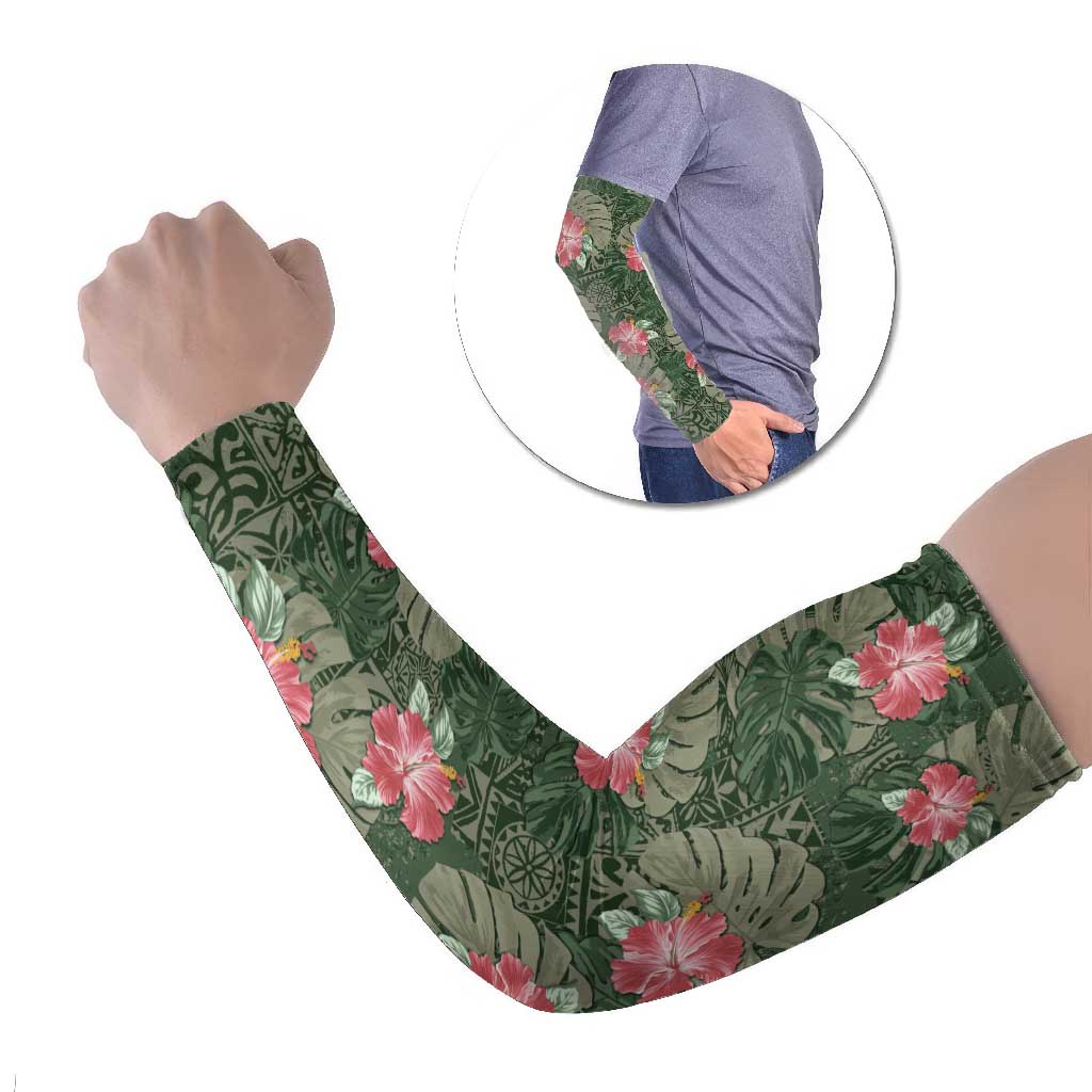 Hawaii Arm Sleeves Green Polynesian Monstera Patterns - Polynesian Pride
