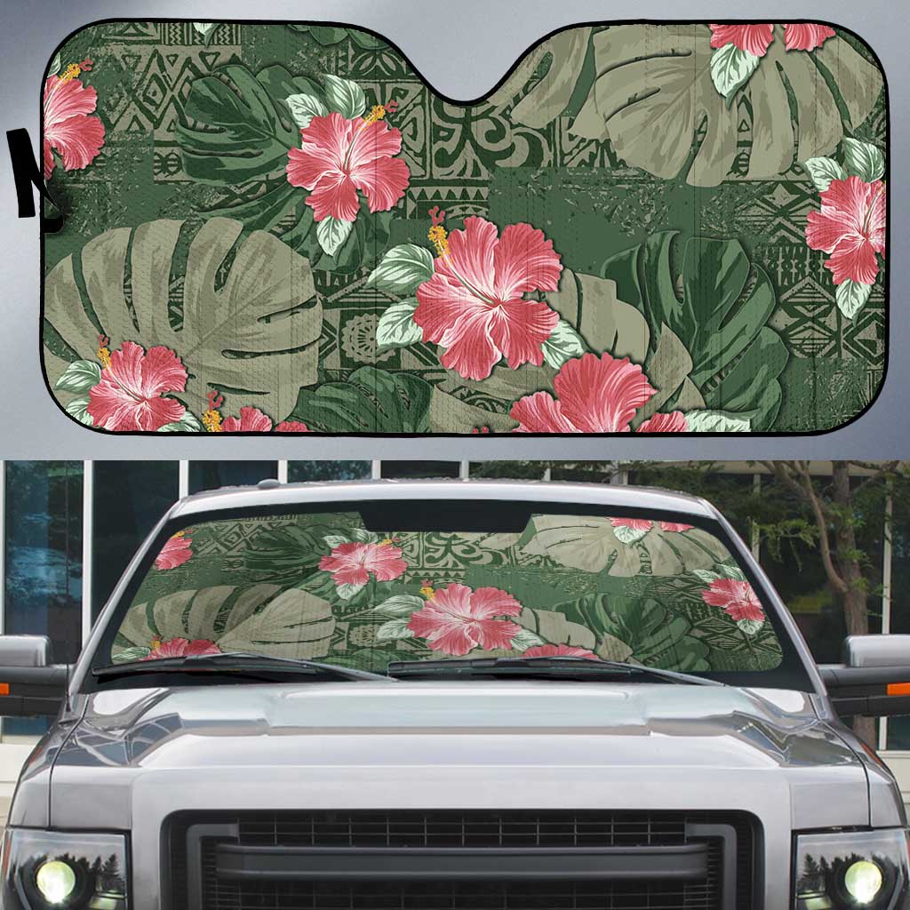 Hawaii Auto Sun Shade Green Polynesian Monstera Patterns - Polynesian Pride