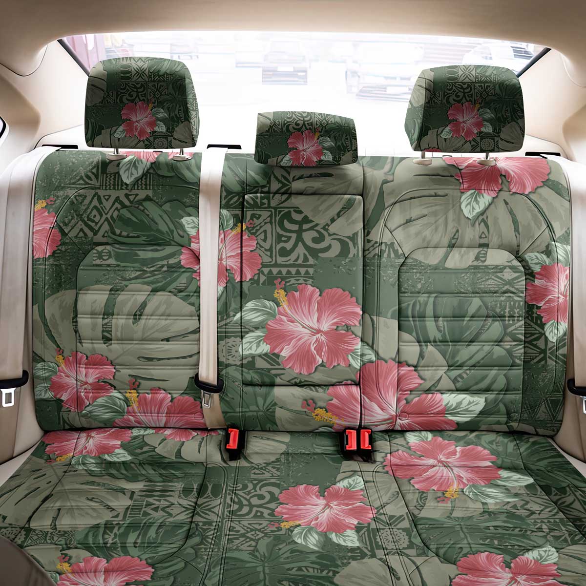 Hawaii Back Car Seat Cover Green Polynesian Monstera Patterns - Polynesian Pride