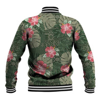 Hawaii Baseball Jacket Green Polynesian Monstera Patterns - Polynesian Pride