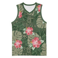 Hawaii Basketball Jersey Green Polynesian Monstera Patterns - Polynesian Pride