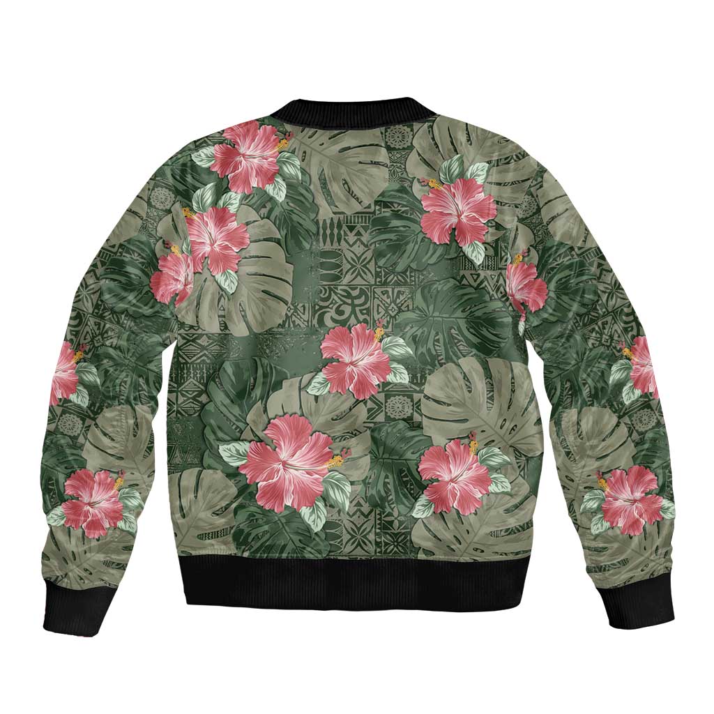 Hawaii Bomber Jacket Green Polynesian Monstera Patterns - Polynesian Pride
