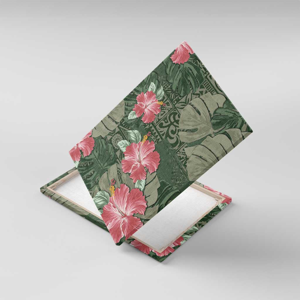 Hawaii Canvas Wall Art Green Polynesian Monstera Patterns - Polynesian Pride