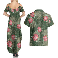 Hawaii Couples Matching Summer Maxi Dress and Hawaiian Shirt Green Polynesian Monstera Patterns - Polynesian Pride