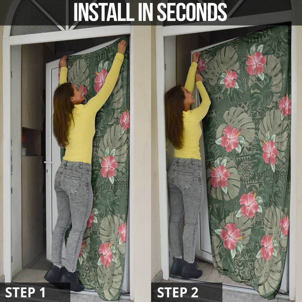 Hawaii Door Cover Green Polynesian Monstera Patterns - Polynesian Pride