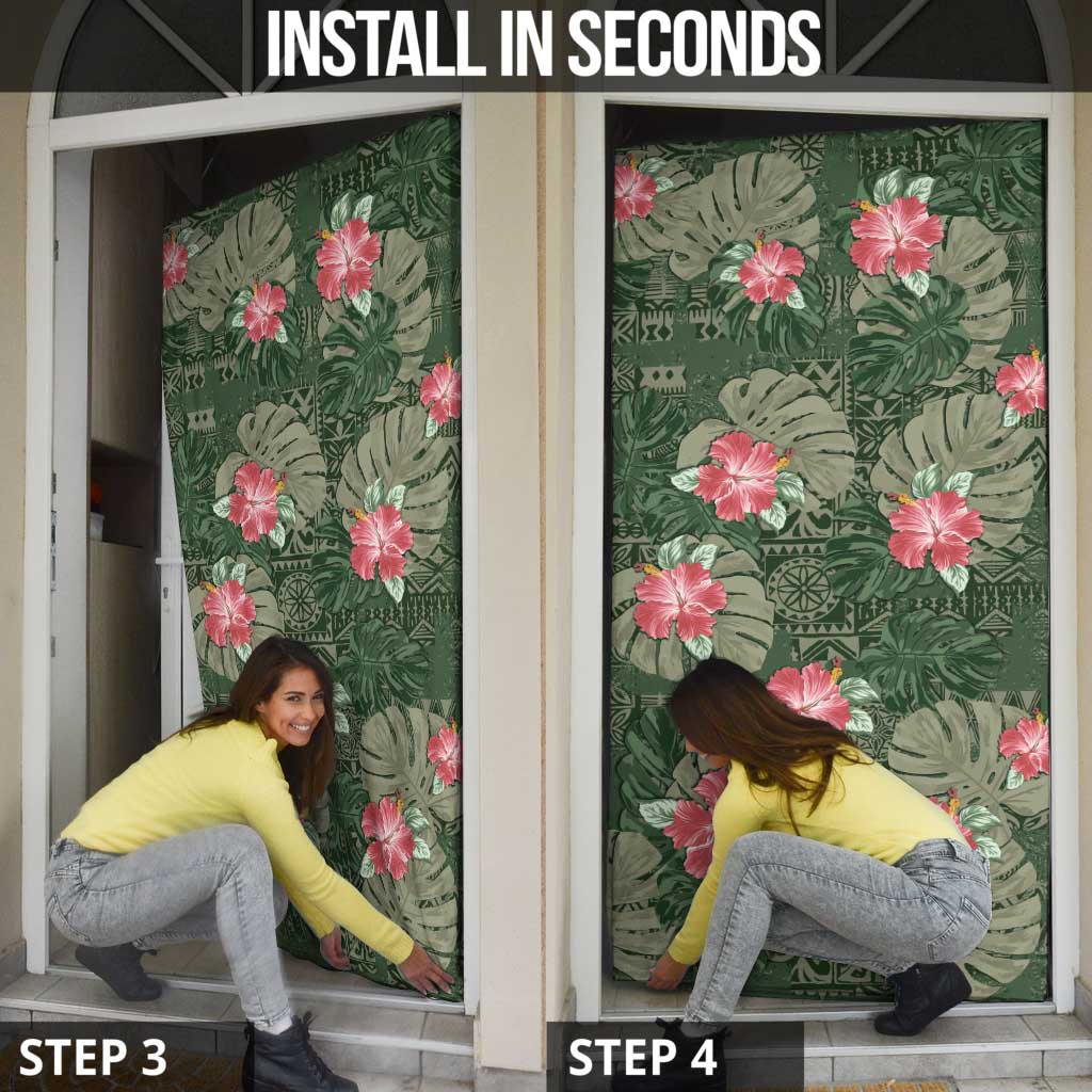 Hawaii Door Cover Green Polynesian Monstera Patterns - Polynesian Pride