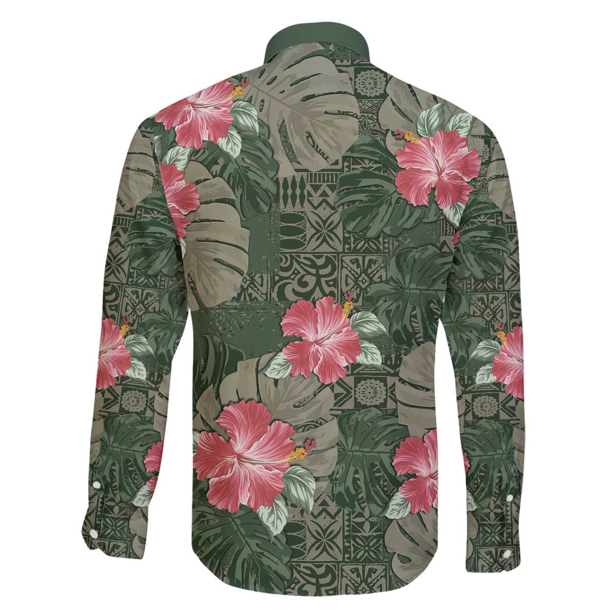 Hawaii Family Matching Off The Shoulder Long Sleeve Dress and Hawaiian Shirt Green Polynesian Monstera Patterns - Polynesian Pride