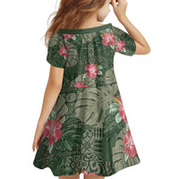 Hawaii Family Matching Off Shoulder Short Dress and Hawaiian Shirt Green Polynesian Monstera Patterns - Polynesian Pride