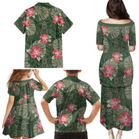 Hawaii Family Matching Puletasi and Hawaiian Shirt Green Polynesian Monstera Patterns - Polynesian Pride