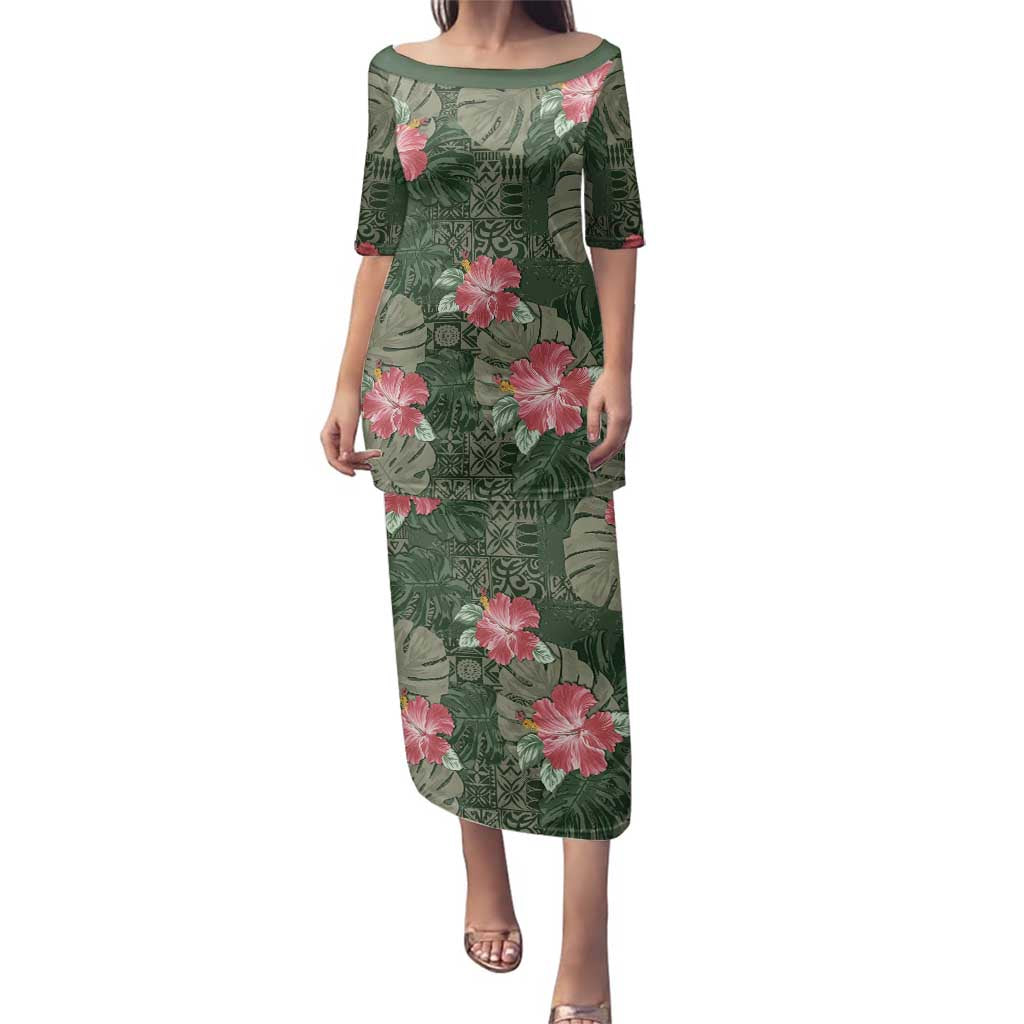 Hawaii Family Matching Puletasi and Hawaiian Shirt Green Polynesian Monstera Patterns - Polynesian Pride