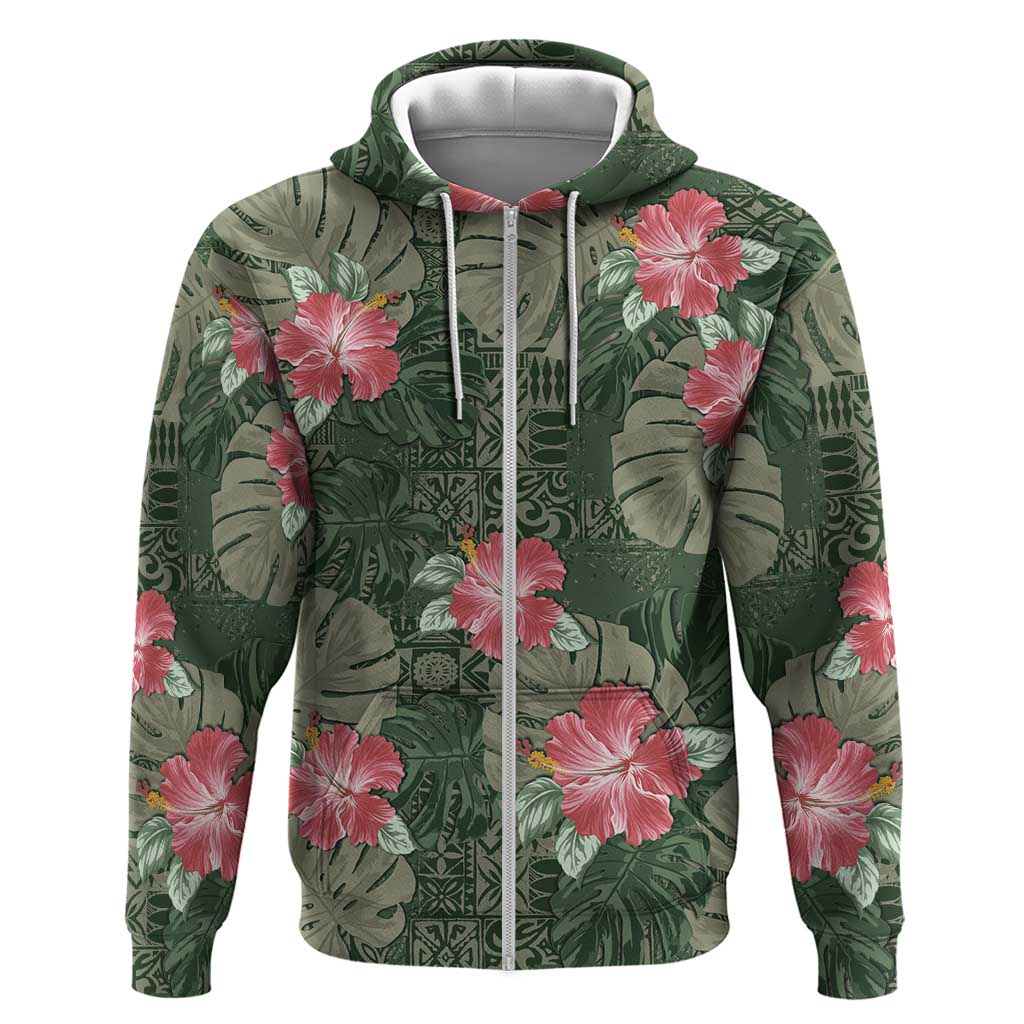 Hawaii Hoodie Green Polynesian Monstera Patterns - Polynesian Pride