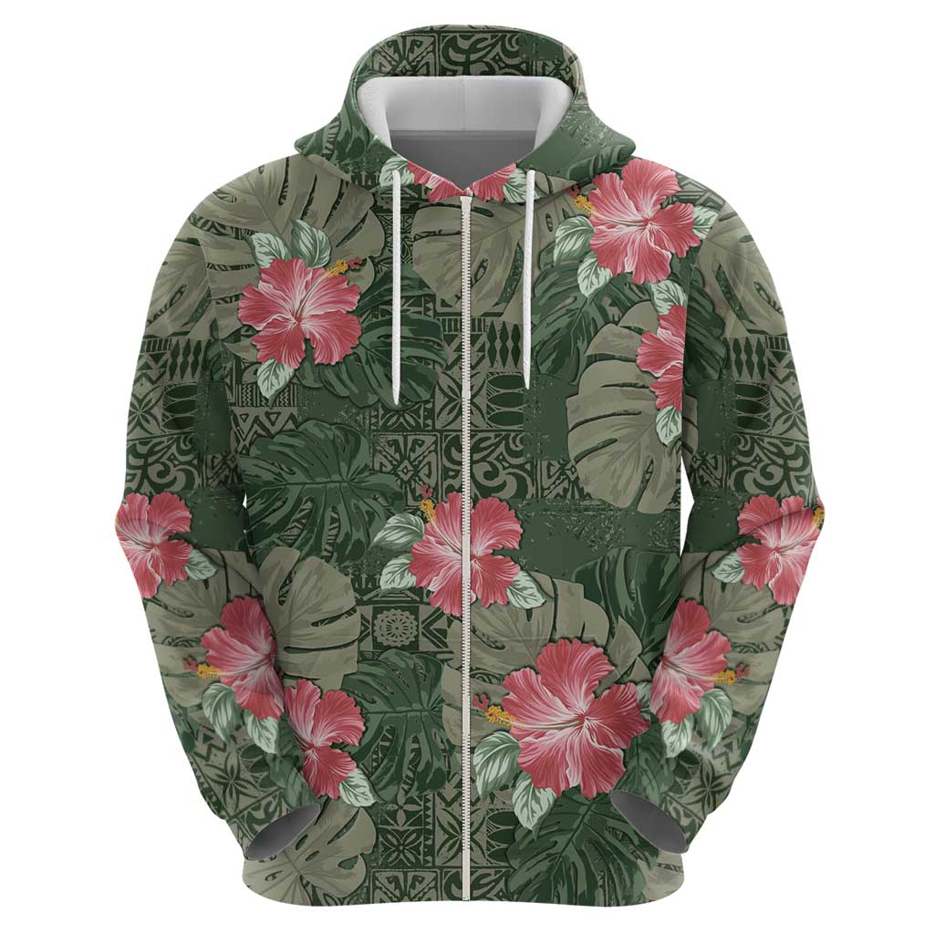 Hawaii Hoodie Green Polynesian Monstera Patterns - Polynesian Pride