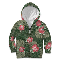 Hawaii Kid Hoodie Green Polynesian Monstera Patterns - Polynesian Pride