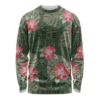 Hawaii Long Sleeve Shirt Green Polynesian Monstera Patterns - Polynesian Pride