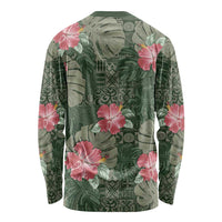 Hawaii Long Sleeve Shirt Green Polynesian Monstera Patterns - Polynesian Pride