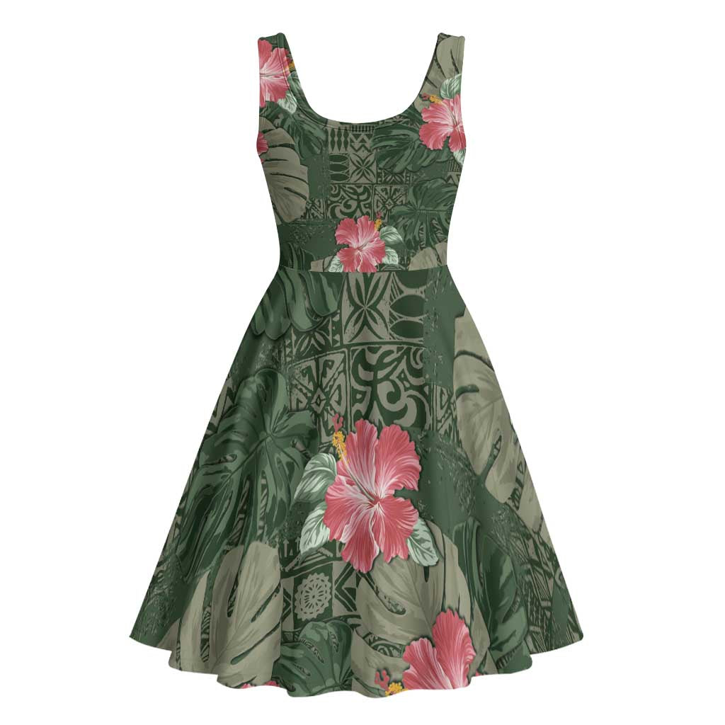 Hawaii Midi Dress Green Polynesian Monstera Patterns - Polynesian Pride