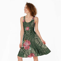 Hawaii Midi Dress Green Polynesian Monstera Patterns - Polynesian Pride