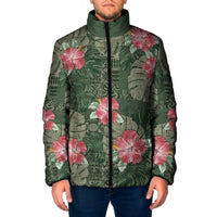Hawaii Padded Jacket Green Polynesian Monstera Patterns - Polynesian Pride