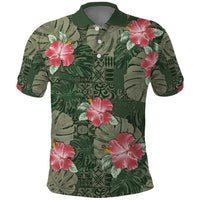 Hawaii Polo Shirt Green Polynesian Monstera Patterns - Polynesian Pride