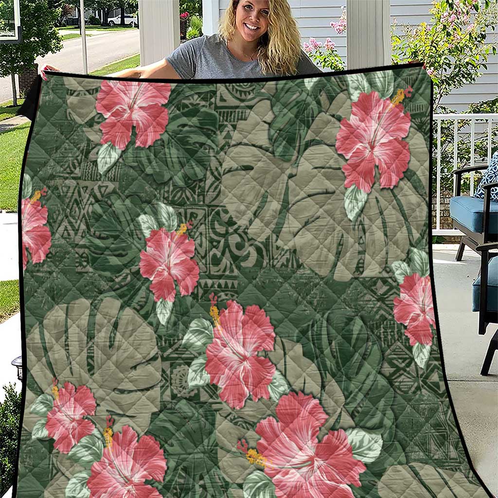 Hawaii Quilt Green Polynesian Monstera Patterns - Polynesian Pride