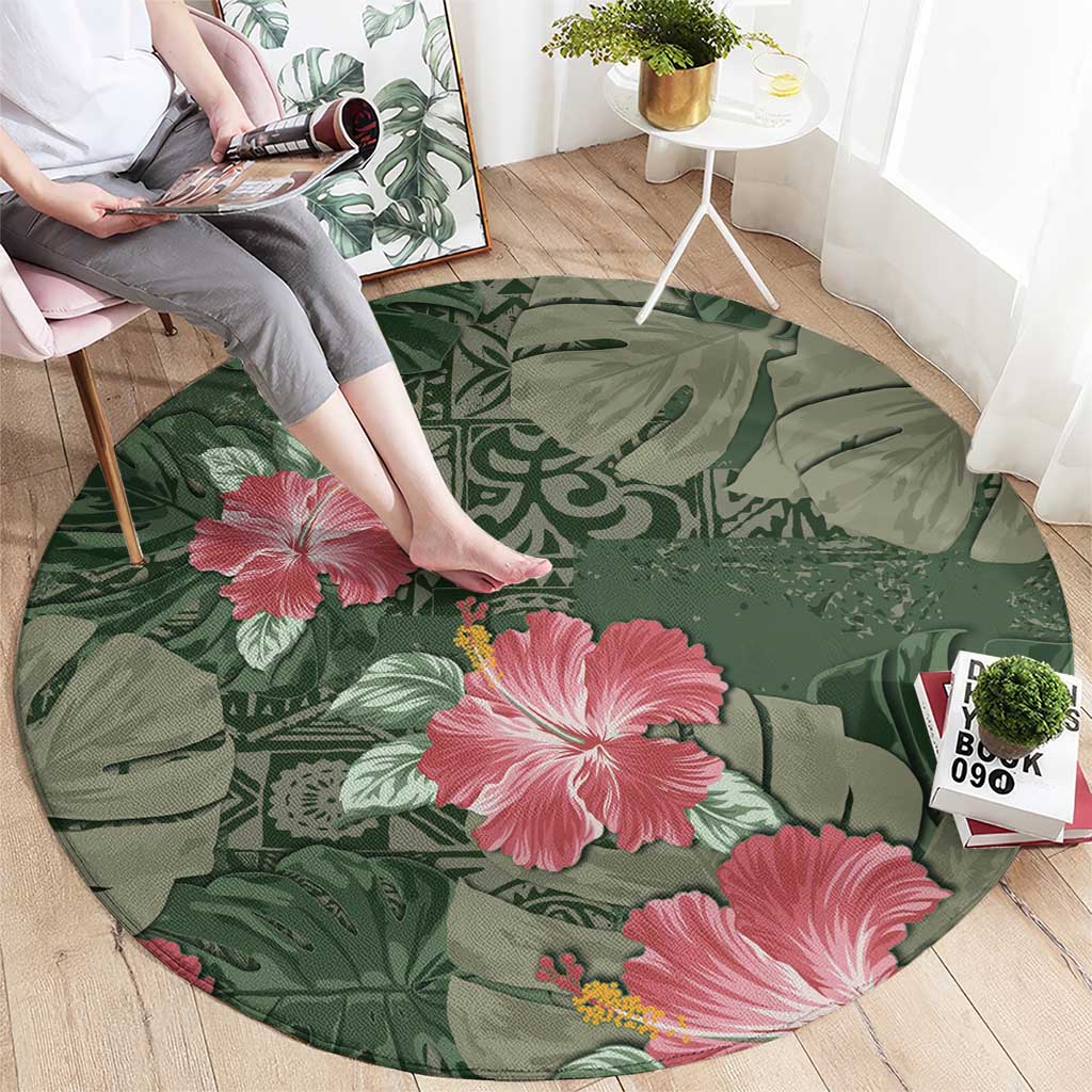 Hawaii Round Carpet Green Polynesian Monstera Patterns - Polynesian Pride