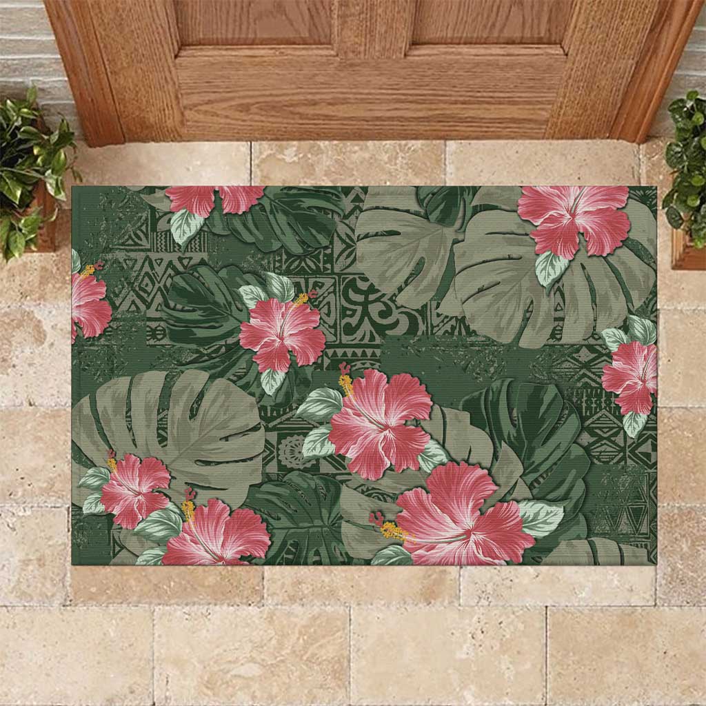 Hawaii Rubber Doormat Green Polynesian Monstera Patterns - Polynesian Pride