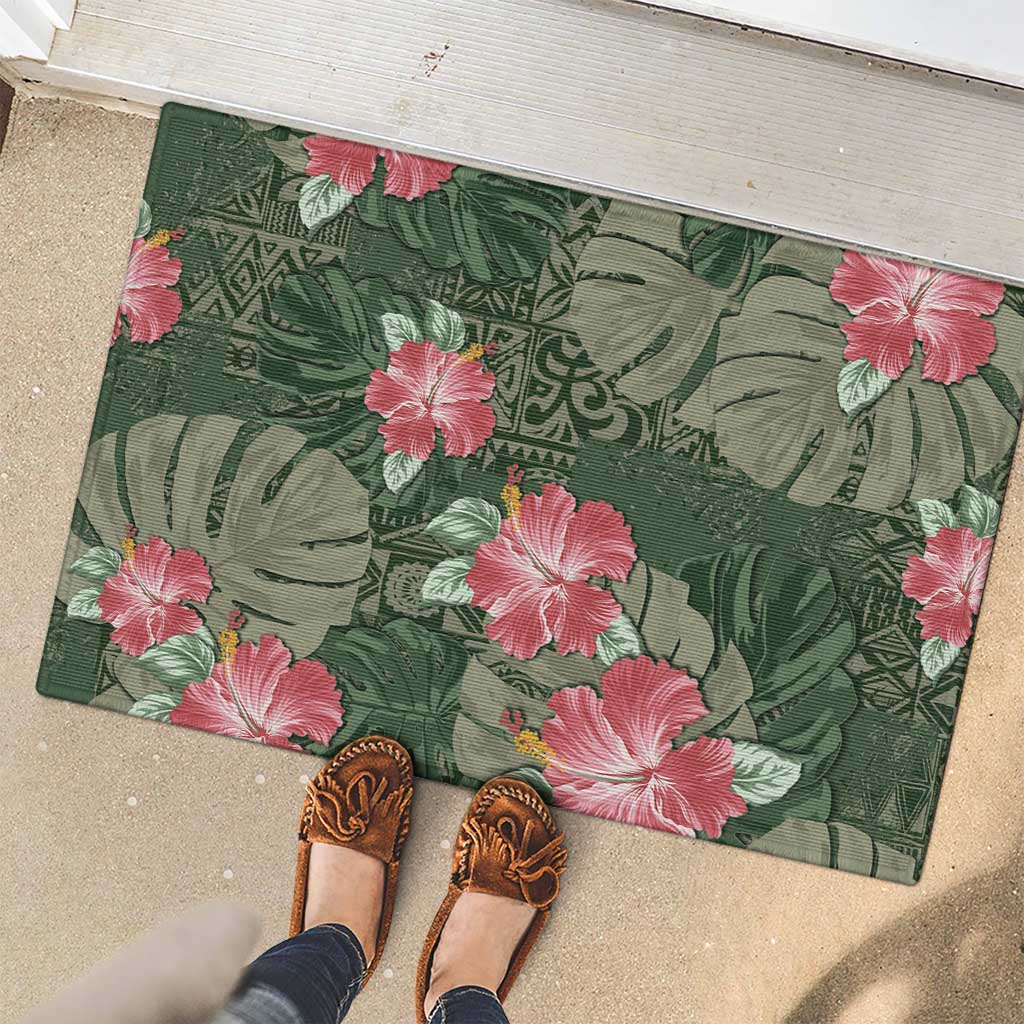 Hawaii Rubber Doormat Green Polynesian Monstera Patterns - Polynesian Pride