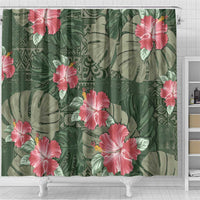 Hawaii Shower Curtain Green Polynesian Monstera Patterns - Polynesian Pride