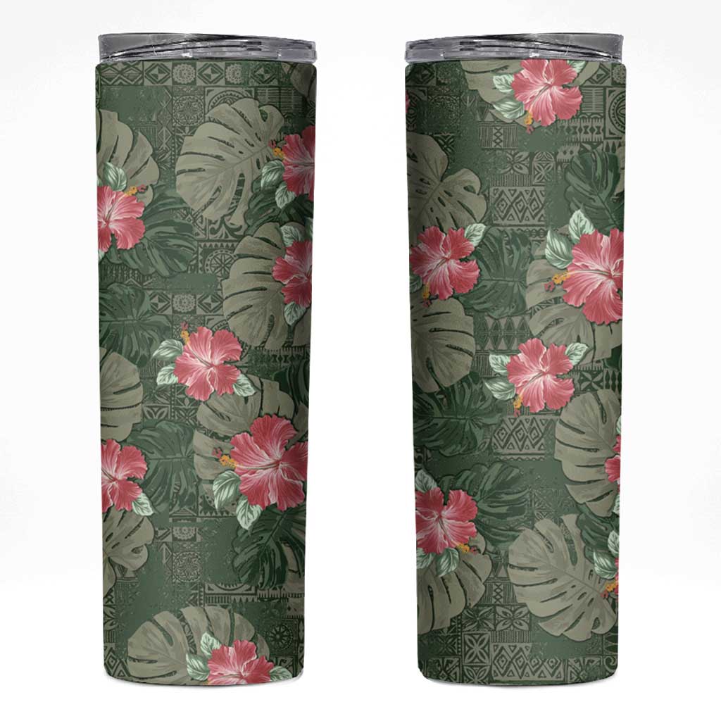 Hawaii Skinny Tumbler Green Polynesian Monstera Patterns - Polynesian Pride