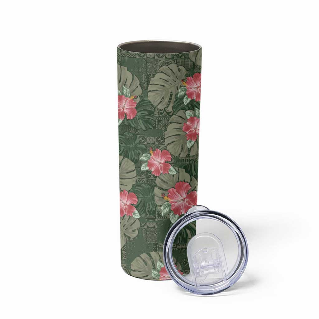 Hawaii Skinny Tumbler Green Polynesian Monstera Patterns - Polynesian Pride