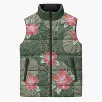 Hawaii Sleeveless Puffer Jacket Green Polynesian Monstera Patterns - Polynesian Pride