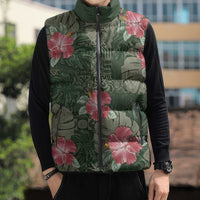 Hawaii Sleeveless Puffer Jacket Green Polynesian Monstera Patterns - Polynesian Pride