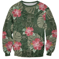 Hawaii Sweatshirt Green Polynesian Monstera Patterns - Polynesian Pride