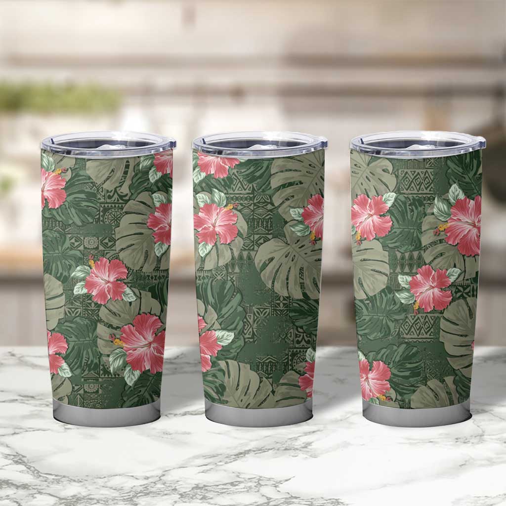 Hawaii Tumbler Cup Green Polynesian Monstera Patterns - Polynesian Pride