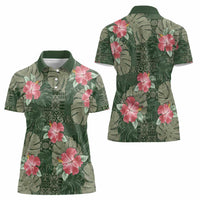 Hawaii Women Polo Shirt Green Polynesian Monstera Patterns - Polynesian Pride