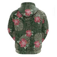 Hawaii Zip Hoodie Green Polynesian Monstera Patterns - Polynesian Pride