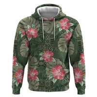 Hawaii Zip Hoodie Green Polynesian Monstera Patterns - Polynesian Pride