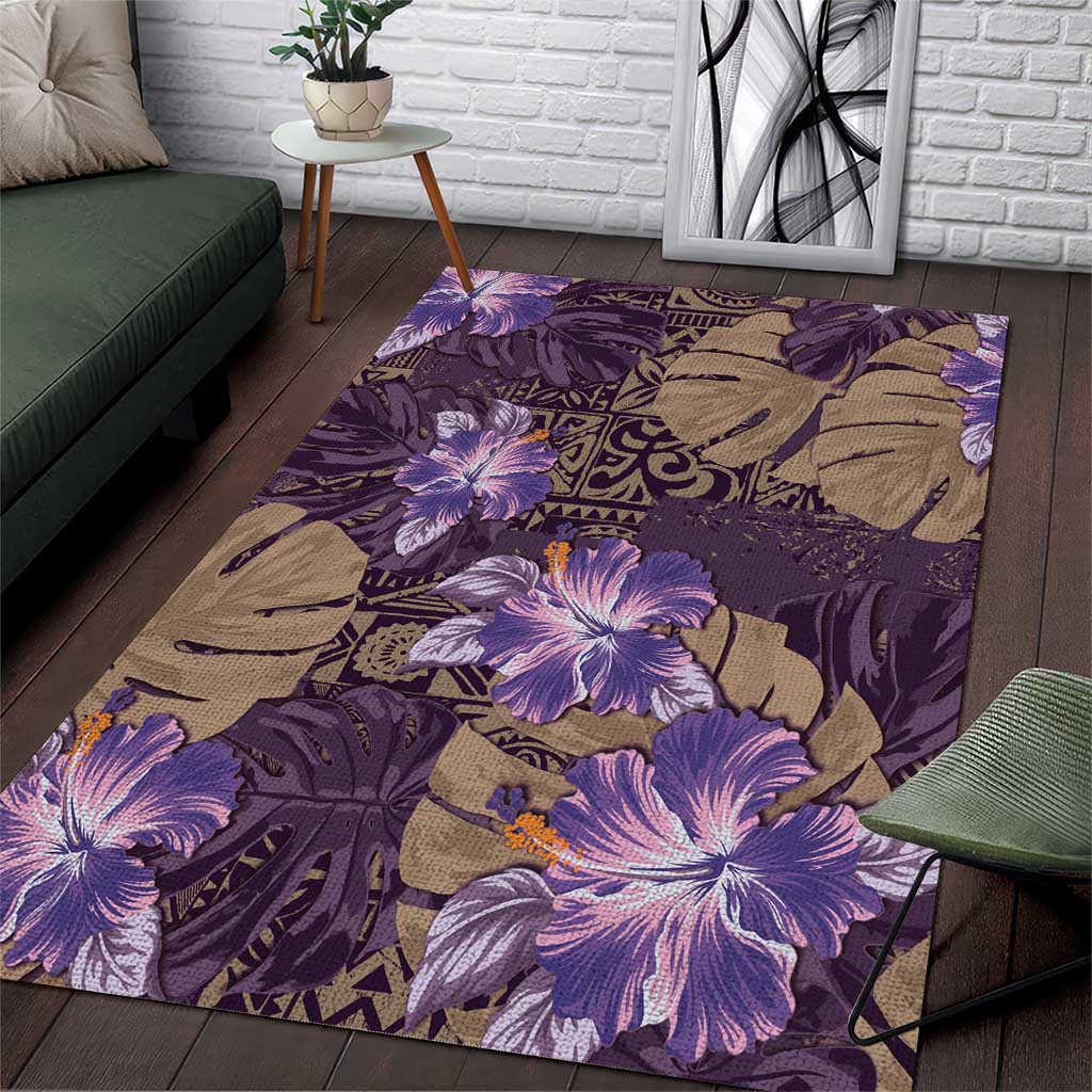 Hawaii Area Rug Purple Polynesian Monstera Patterns - Polynesian Pride
