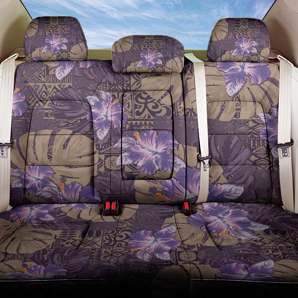 Hawaii Back Car Seat Cover Purple Polynesian Monstera Patterns - Polynesian Pride