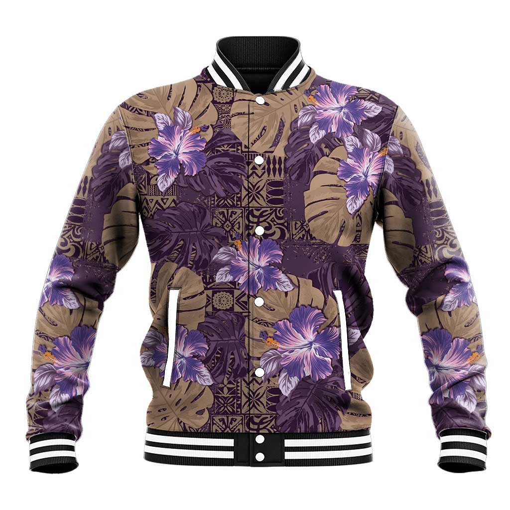 Hawaii Baseball Jacket Purple Polynesian Monstera Patterns - Polynesian Pride