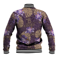 Hawaii Baseball Jacket Purple Polynesian Monstera Patterns - Polynesian Pride