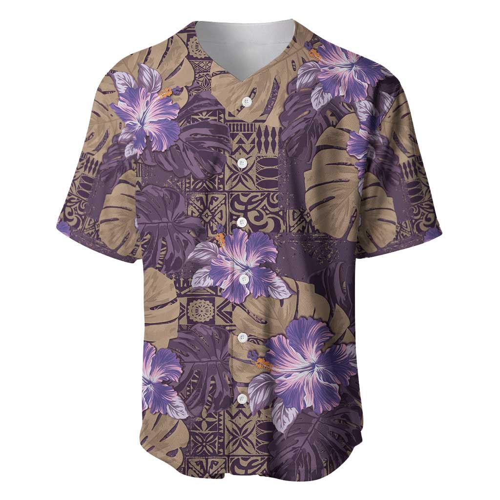 Hawaii Baseball Jersey Purple Polynesian Monstera Patterns - Polynesian Pride